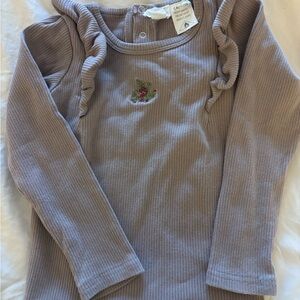 JAMIE KAY LONG SLEEVE RIBBED TOO WITH RUFFLES AND FLOWERS SIZE 2T Purple